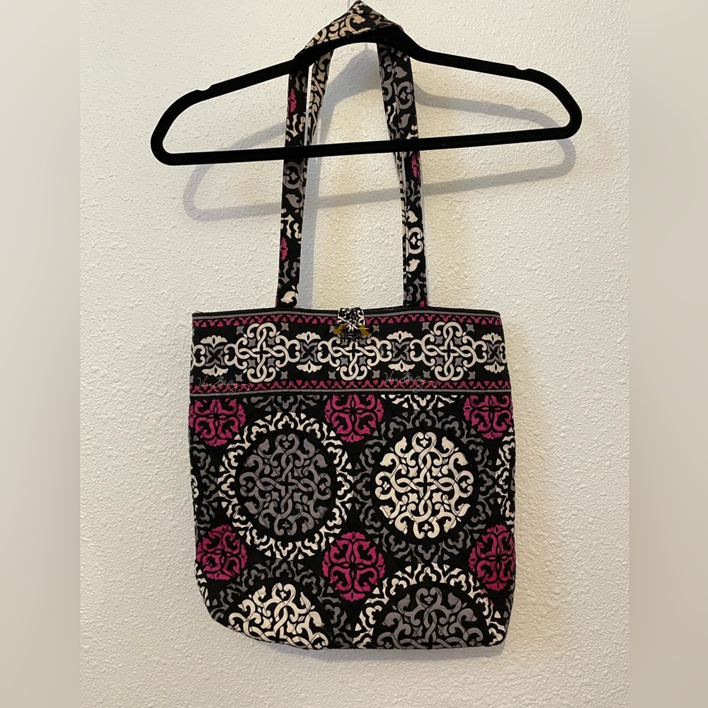 Vera Bradley toggle closure tote in Canterberry Magenta Purple Black quilted